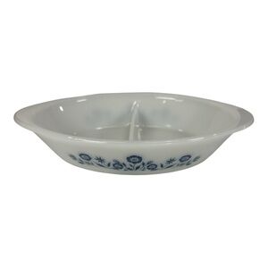 Vtg Glasbake Divided Casserole Dish Ware Blue Cornflower Oval Baking 8.5"x12"x2"